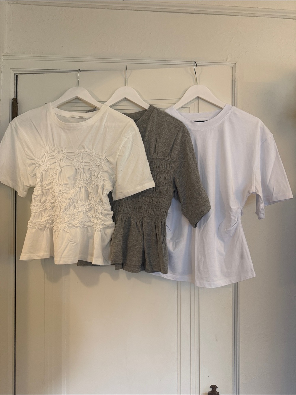 Kids Peplum Ruffle Tee - White & Gray - Unbranded